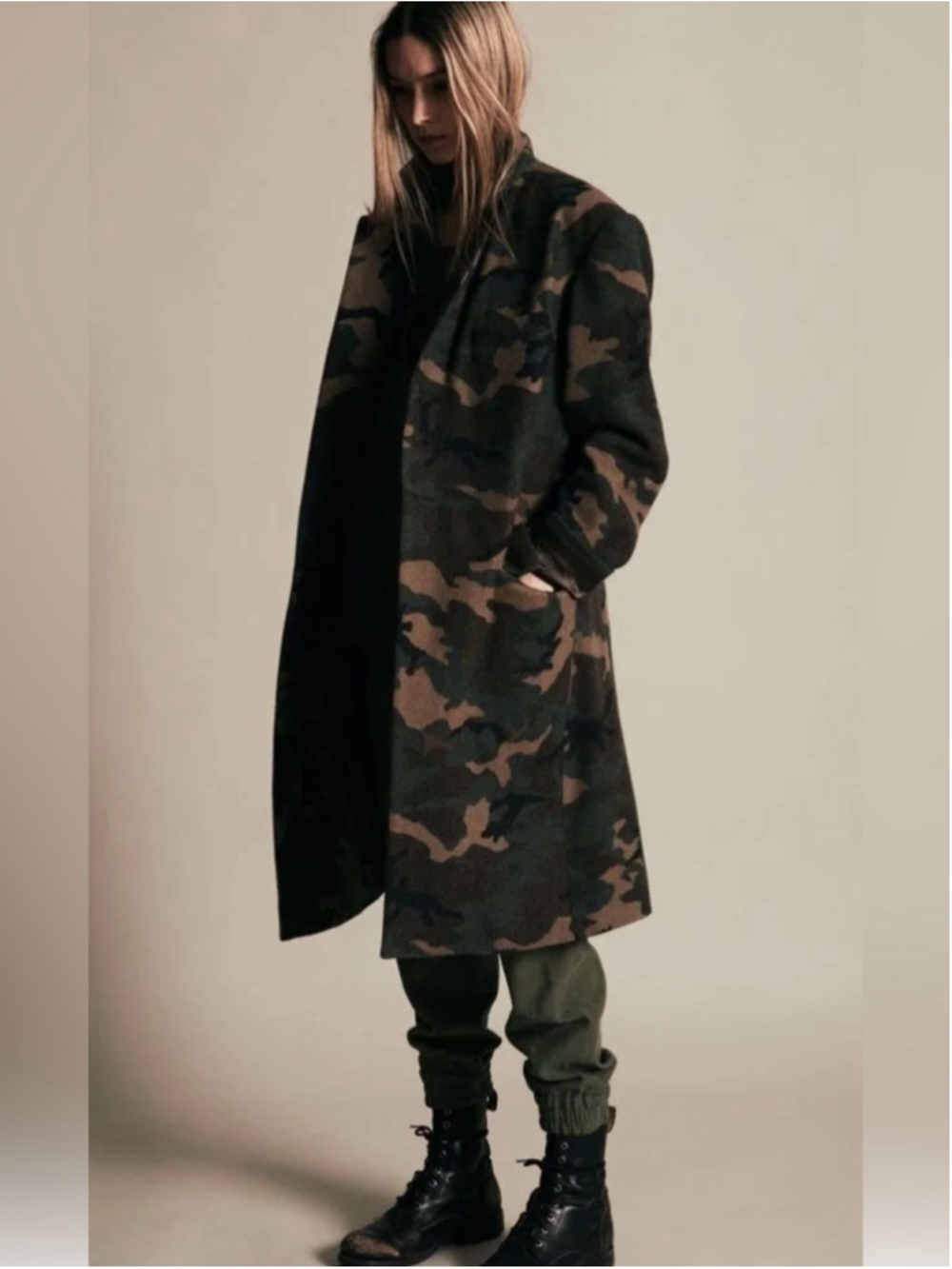 NLST Army Camo Wool Blend Coat Small Military Chic Statement Coat
